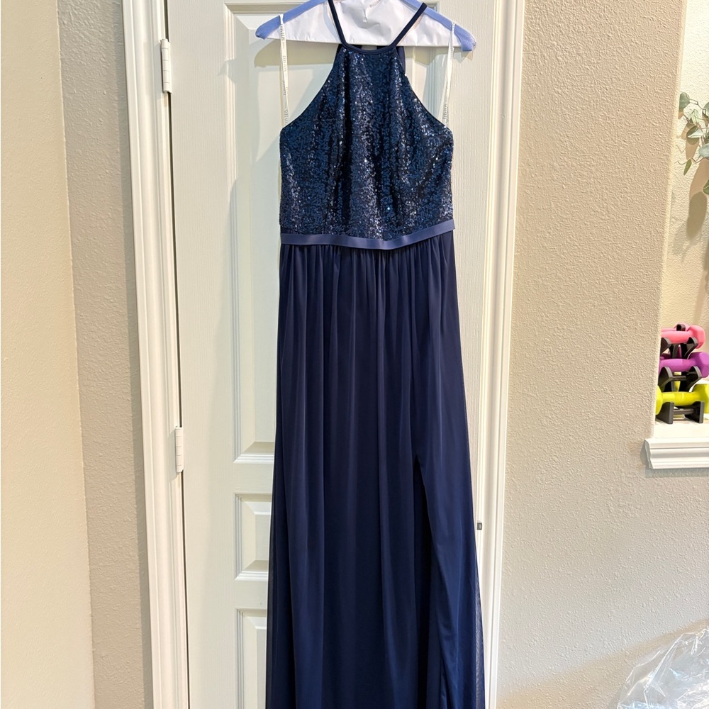 David's Bridal Midnight Blue Sequin Dress Navy